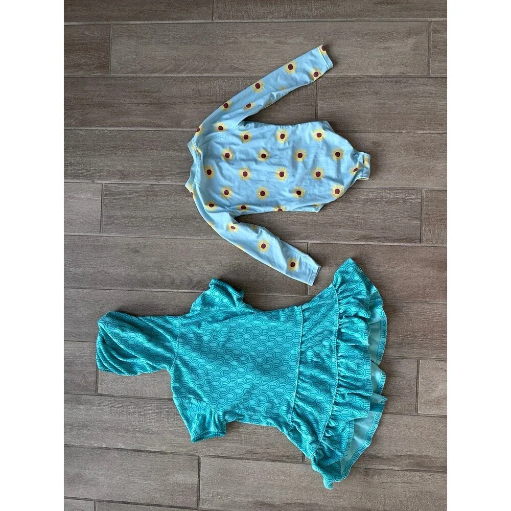 Girls Swim Set One Piece Rash Guard Modest 6/7 Sunflower Suit Cover Up 7/8 Long